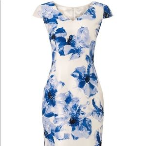 Jacques Vert bleu and off white dress